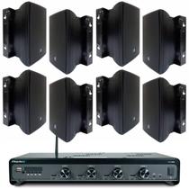 Kit Amplificador Frahm Slim 4500 G5 BT USB SD AUX 480W com 8 Caixas Acústicas JBL C521P 40W Preta 8 Ohms
