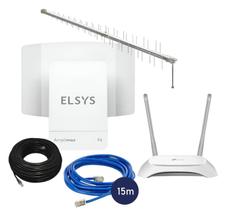 Kit amplimax fit, roteador, cabo de rede 15 mt, antena externa e cabo de descida 10 mt