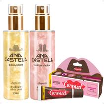 Kit Ana Castela: 2 Body Splash Jequiti 200ml e 1 Hidratante Labial Carmed Brigadeiro 10g Kit Ana Castela: 2 Body Splash Jequiti 200ml e 1 Hidratante Labial Carmed Brigadeiro 10g