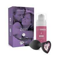 Kit Anal Plug Silicone e Joia Preto Ben e Lubrificante Vibrante Loveshock Sabor Chiclete