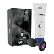 Kit Anal Plug Silicone e Joia Preto Niu e Gel Lubrificante Lubrisex