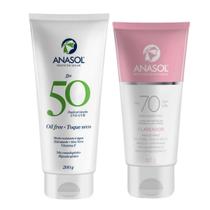 Kit Anasol Protetor Corporal Fps 50 200 gr Toque Seco + Anasol Protetor Facial Fps 70 Clareador com 60 gr Vegano