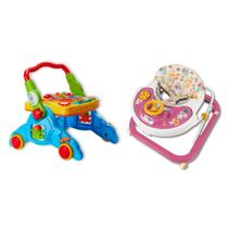 Kit Andador Mesinha 4 Em 1 + Andador Antiqueda Bebê Sonoro Didático Musical Rosa