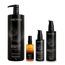 Kit Aneethun Absolute Oil - Shampoo 1l + Óleo 55ml + Finalizador 210ml + Umectante 110ml Kit Aneethun Absolute Oil - Shampoo 1l + Óleo 55ml + Finalizador 210ml + Umectante 110ml