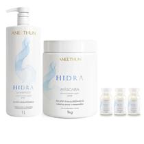 Kit Aneethun Hidra - Shampoo 1L + Máscara 1kg + Ampolas 13ml (3Unidades) Kit Aneethun Hidra - Shampoo 1L + Máscara 1kg + Ampolas 13ml (3Unidades)