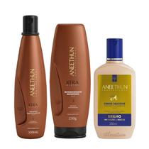 Kit Aneethun Kera System - Shampoo 300ml + Recondicionador 250g + Creme de Silicone 250ml