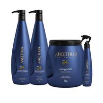 Kit Aneethun Linha A Shampoo 1L+Creme Silicone 1L+Máscara 1kg+Spray 150ml