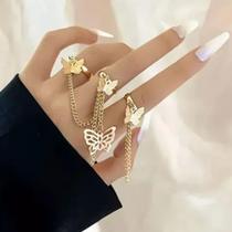 Kit Anéis Corrente Punk Hip-Hop Borboletas Ajustável Top