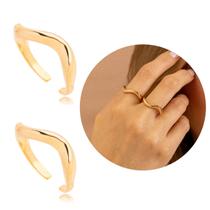 Kit Anéis Onda Orgânico Regulável Ouro 18k