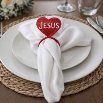 Kit Anéis Porta Guardanapo Jesus Plástico Kit com 6 Unidades Mesa Posta Religiosa Eventos Cristãos Letras Vazadas