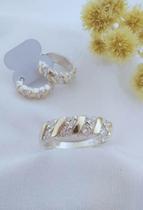 Kit Anel + Brinco Argola Em Prata 925 Apliques De Ouro 14 K E Zircônias