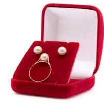 Kit Anel + Brincos Ouro 18k 750 Pérola Natural De 7mm Kit Anel + Brincos Ouro 18k 750 Pérola Natural De 7mm