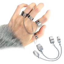 Kit Anel Corrente Punk Hip Hop Cruz Prateado Ajustável Top