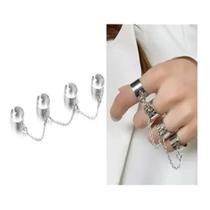 Kit Anel Corrente Punk Hip Hop Cruz Prateado Ajustável Top