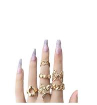 Kit Anel Dourado Borboleta Flor Fada Dados 6 Aneis