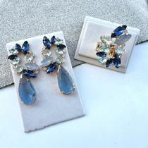 Kit Anel e Brinco Tons de Azul Amanda