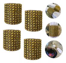 Kit Anel Guardanapo Dourado - 4 Peças, Poliresina e Strass