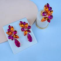 Kit Anel Regulável com Brinco Josy laranja coral com rosa Fucsia Kit Anel Regulável com Brinco Josy laranja coral com rosa Fucsia