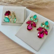 Kit Anel Regulável com Brinco Kelly verde Menta com rosa Fucsia Kit Anel Regulável com Brinco Kelly verde Menta com rosa Fucsia