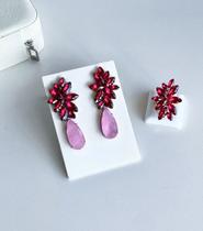 Kit Anel Regulável com Brinco londres tons de Rosa Dourado