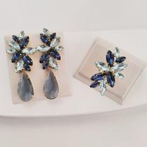 Kit Anel Regulável e Brinco Tons de Azul Londres Kit Anel Regulável e Brinco Tons de Azul Londres