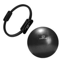 Kit Anel Tonificador Arco Pilates + Overball Bola - Preto - Natural Fitness