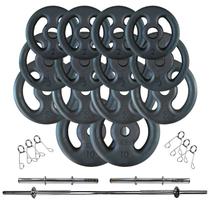 Kit anilhas 60 kg + 2 barras ocas 40cm + barra maciça 1,80cm Kit anilhas 60 kg + 2 barras ocas 40cm + barra maciça 1,80cm
