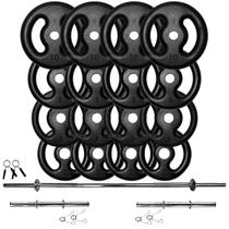Kit anilhas 80 kg + 2 barras ocas 40cm + barra maciça 1,50cm