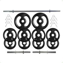 Kit Anilhas de Ferro 30 Kg + 2 Barras de 40cm + Barra de 150cm