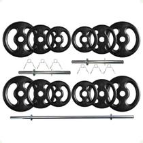 Kit Anilhas de Ferro 40 Kg + 2 Barras de 40cm + Barra de 150cm