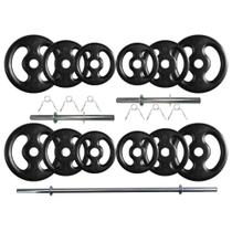 Kit Anilhas de Ferro 40 Kg + 2 Barras de 40cm + Barra de 150cm
