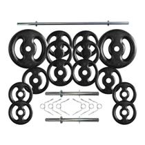 Kit Anilhas de Ferro 60 Kg + 2 Barras de 40cm + Barra de 150cm