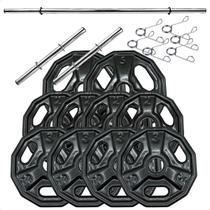 Kit Anilhas Dectagonal Emborrachadas 30 Kg + Barras com Presilhas Kit Anilhas Dectagonal Emborrachadas 30 Kg + Barras com Presilhas