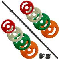 Kit Anilhas Emborrachadas 20kg + Barra Polipump 1,30m