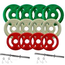 Kit Anilhas Emborrachadas 24 Kg + Barras 40cm com Presilhas