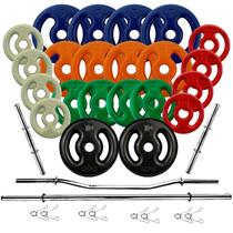 Kit Anilhas Emborrachadas 80 Kg + 4 Barras Com Presilhas Kit Anilhas Emborrachadas 80 Kg + 4 Barras Com Presilhas