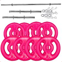 Kit Anilhas Emborrachadas Rosa 20 Kg + Barras com Presilhas