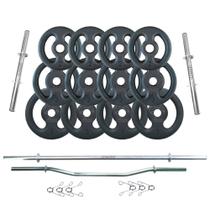 Kit Anilhas Ferro 40kg + 2 Barras 40cm + 1 Barra 150cm + 1 W