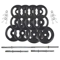 Kit Anilhas Ferro 50kg + 2 Barras 40cm + 1 Barra 120cm