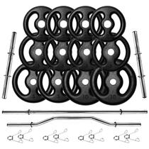 Kit Anilhas Ferro 50kg + 2 Barras 40cm + 1 Barra 150cm + 1 W Kit Anilhas Ferro 50kg + 2 Barras 40cm + 1 Barra 150cm + 1 W