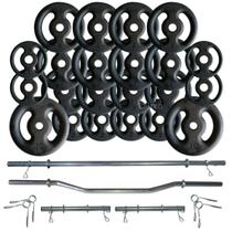 Kit Anilhas Ferro 80kg + 2 Barras 40cm + Barra 120 + Barra W