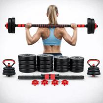 Kit Anilhas Halter Barra Central E Alca Kettlebell 15kg Kit Anilhas Halter Barra Central E Alca Kettlebell 15kg