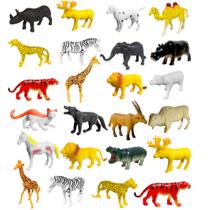 Kit Animais 24 bonecos Girafa Elefante Zebra Cachorro Gato - OM Utilidades