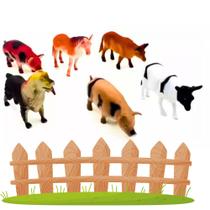 Kit Animais Da Fazenda 6 Peças Farm Set Brinquedo Infantil Borracha Estimula a Criatividade