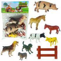 Kit Animais Da Fazenda Com Cerca Brinquedo Miniatura Safari
