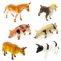 Kit Animais Da Fazenda Farm Set Brinquedo Borracha 6 Peças