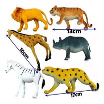 Kit Animais de Borracha Safari Tigre Girafa Leão Zebra Elefante