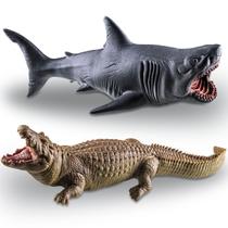 Kit Animais de Brinquedo Realista Tubarão Crocodilo Aquático