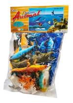 Kit Animais Marinhos Borracha Mar Oceano 12 Peças Brinquedo