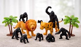 Kit Animais Selvagens Safari 12 Peças com Leão e Macacos Brinquedo Infantil Educativo